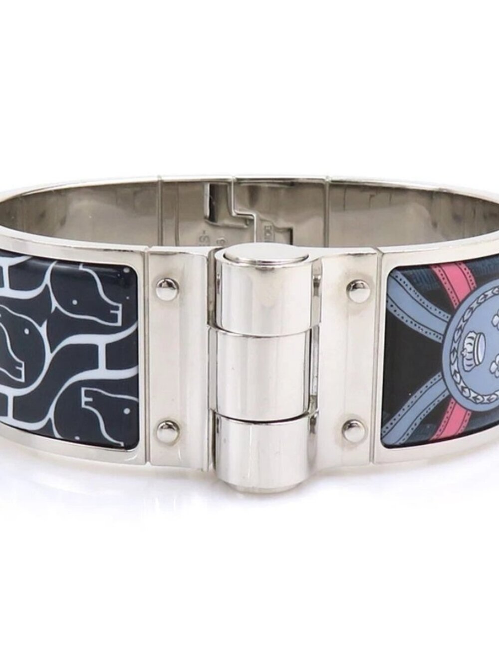 HERMES Charniere Bangle Bracelet Silver/Multicolor Metal/Enamel -